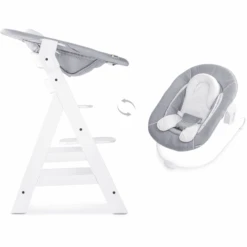 Hauck Hochstuhl Alpha Plus White Inklusive Bouncer Stretch Grey